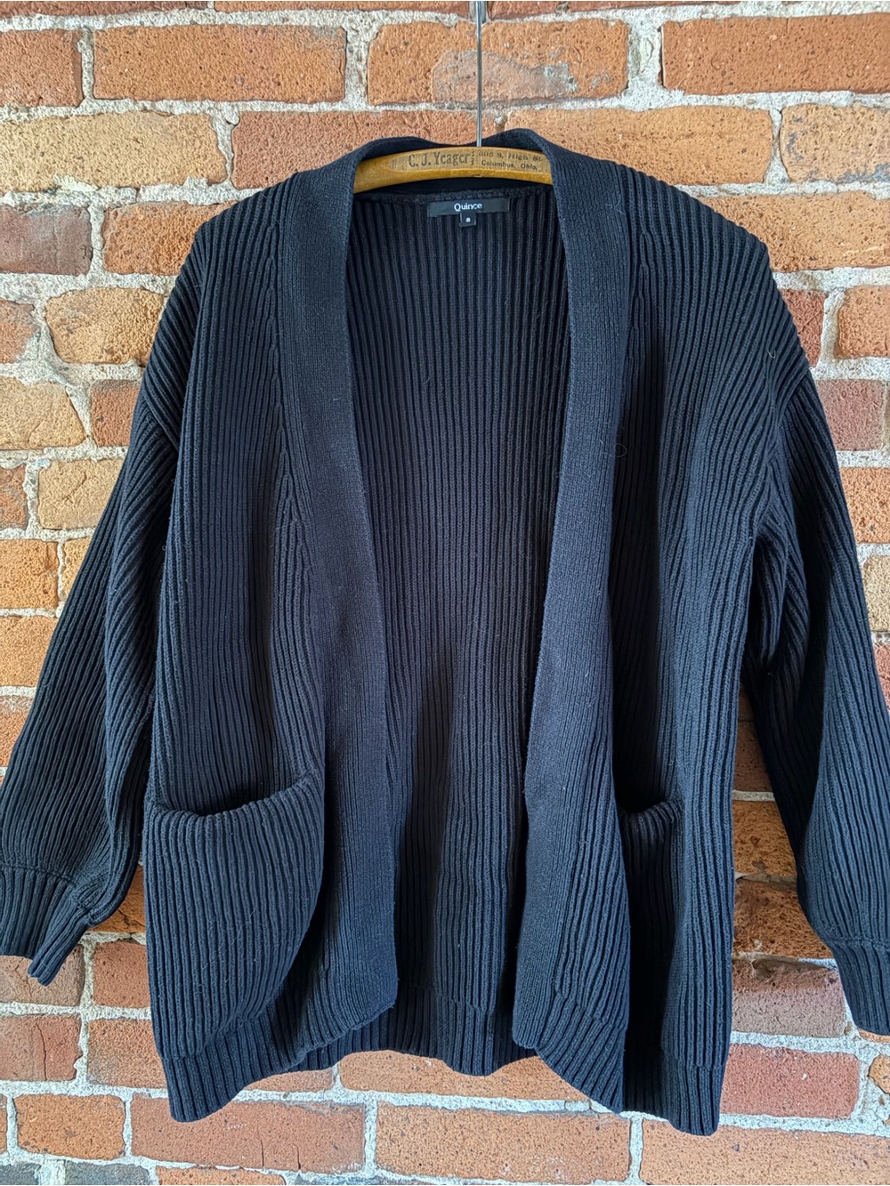 Quince Black 100% Organic Cotton Ribbed Oversized Open Cardigan - Size S